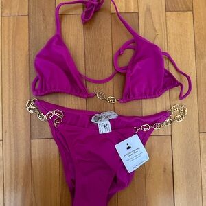 Vintage Gucci 1970’s Monogram Chain Two Piece Bikini Set Size M